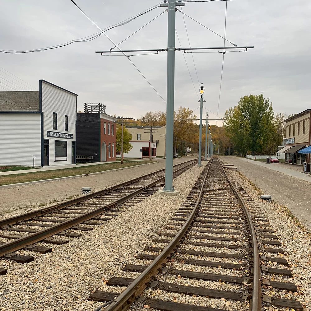 Urban infrastructure construction site with fibre and electrical work in Alberta
