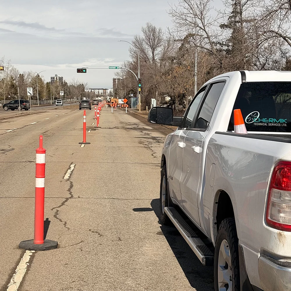 Chermik technician working inside institutional building infrastructure environment